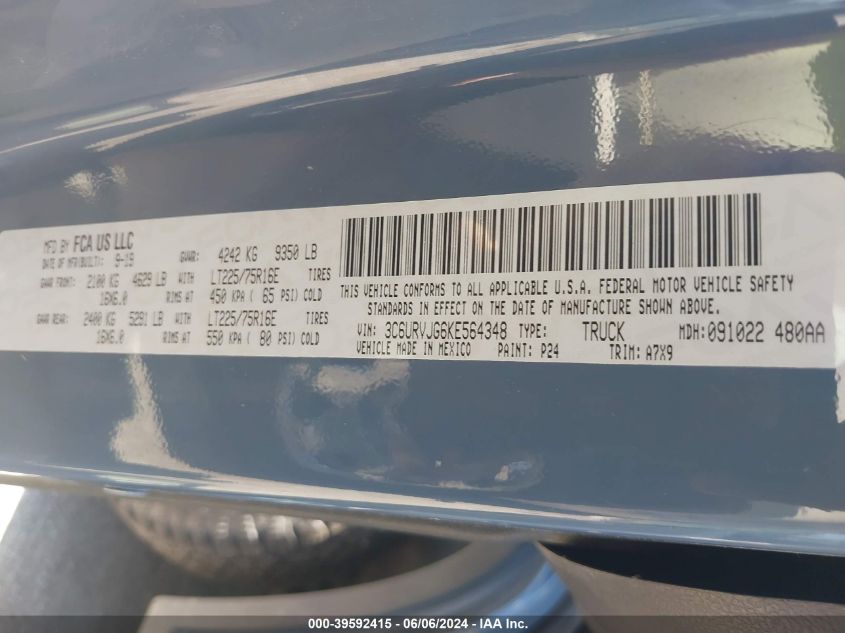 VIN 3C6URVJG6KE564348 2019 RAM Promaster, 3500 Carg... no.9