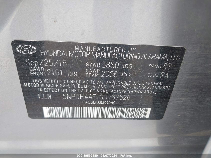 5NPDH4AE1GH767526 2016 Hyundai Elantra Se