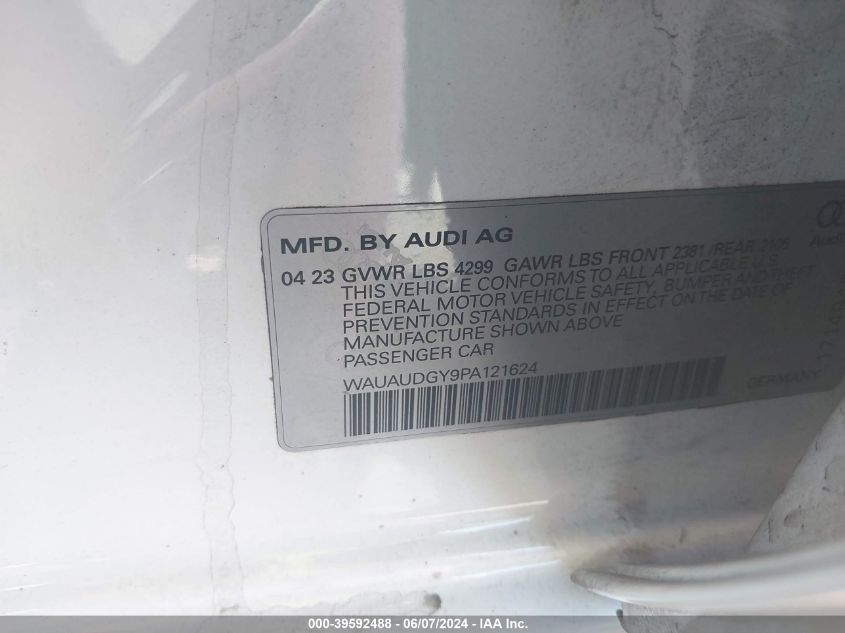 2023 Audi A3 Premium 40 Tfsi Front-Wheel Drive S Tronic VIN: WAUAUDGY9PA121624 Lot: 39592488