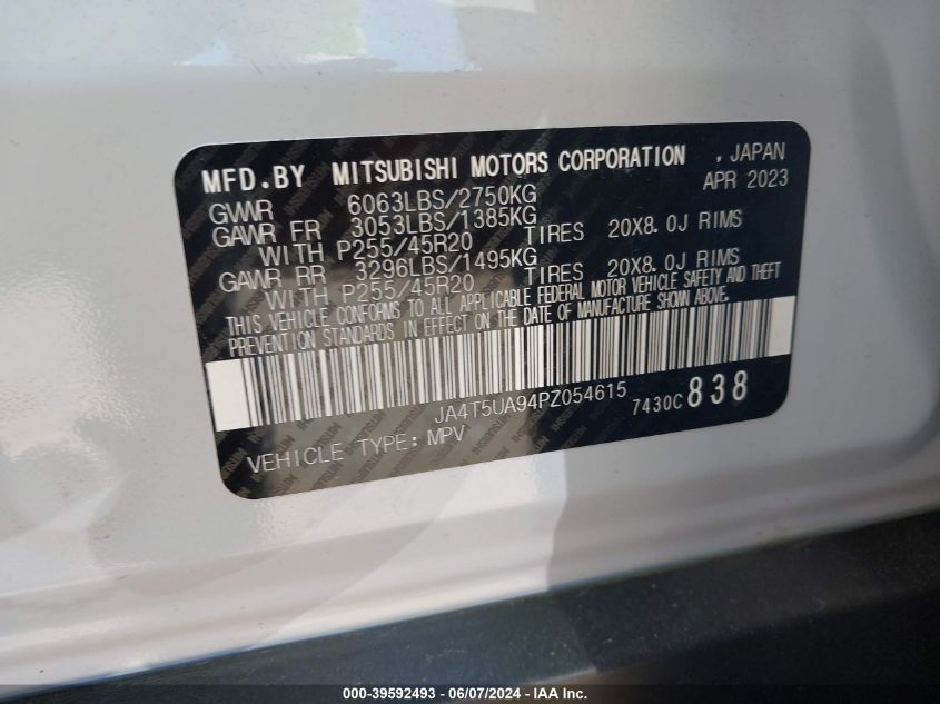 2023 Mitsubishi Outlander Phev Ralliart S-Awc VIN: JA4T5UA94PZ054615 Lot: 39592493