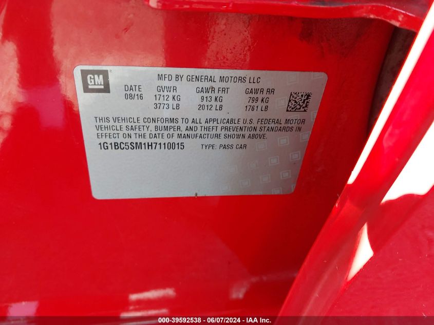 2017 Chevrolet Cruze Ls Auto VIN: 1G1BC5SM1H7110015 Lot: 39592538