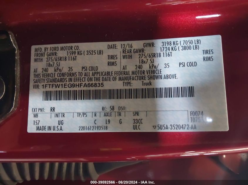 1FTFW1EG9HFA66835 2017 Ford F-150 Xlt