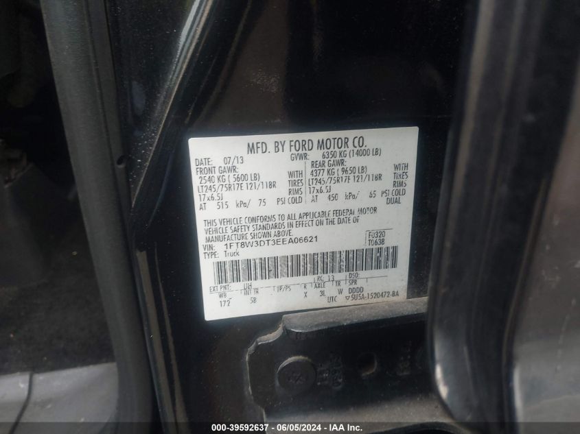 2014 Ford F-350 Lariat VIN: 1FT8W3DT3EEA06621 Lot: 39592637