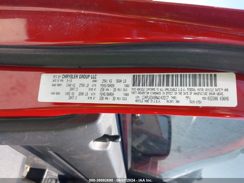 2010 Dodge Nitro Se VIN: 1D4PU2GK8AW143317 Lot: 39592698