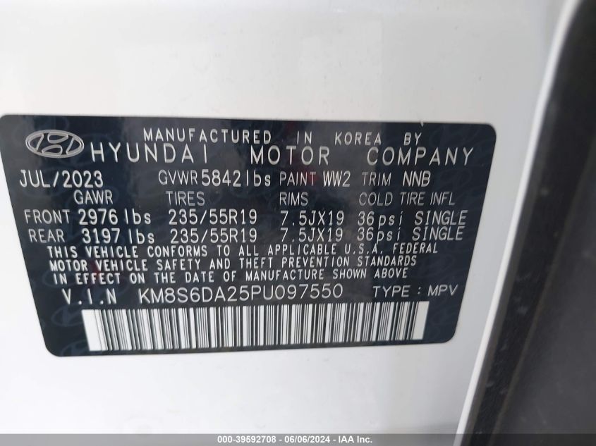 2023 Hyundai Santa Fe Plug-In Hybrid Sel Convenience VIN: KM8S6DA25PU097550 Lot: 39592708