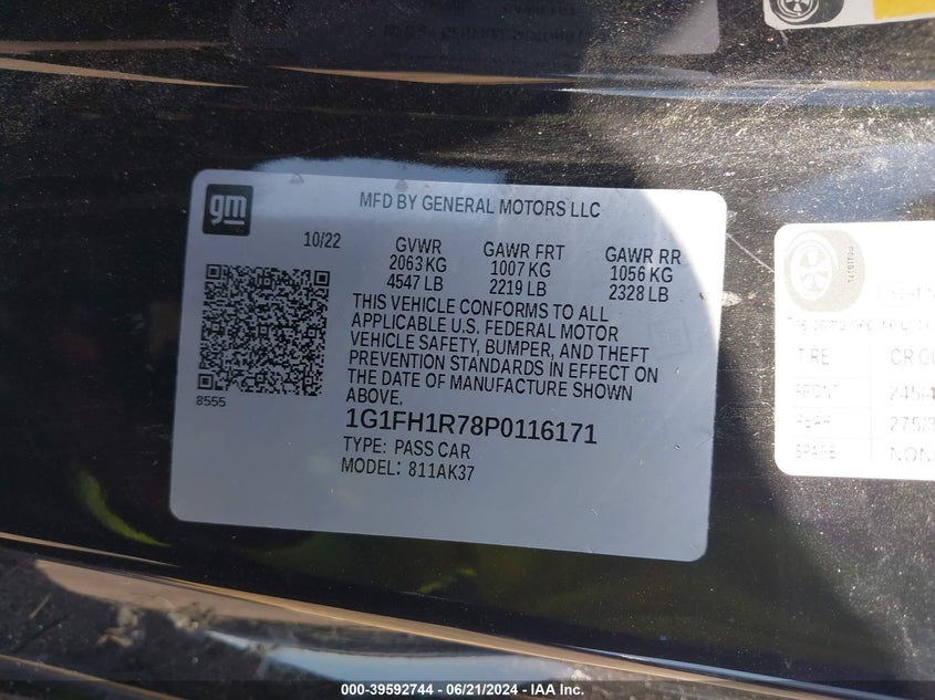 2023 Chevrolet Camaro VIN: 1G1FH1R78P0116171 Lot: 39592744