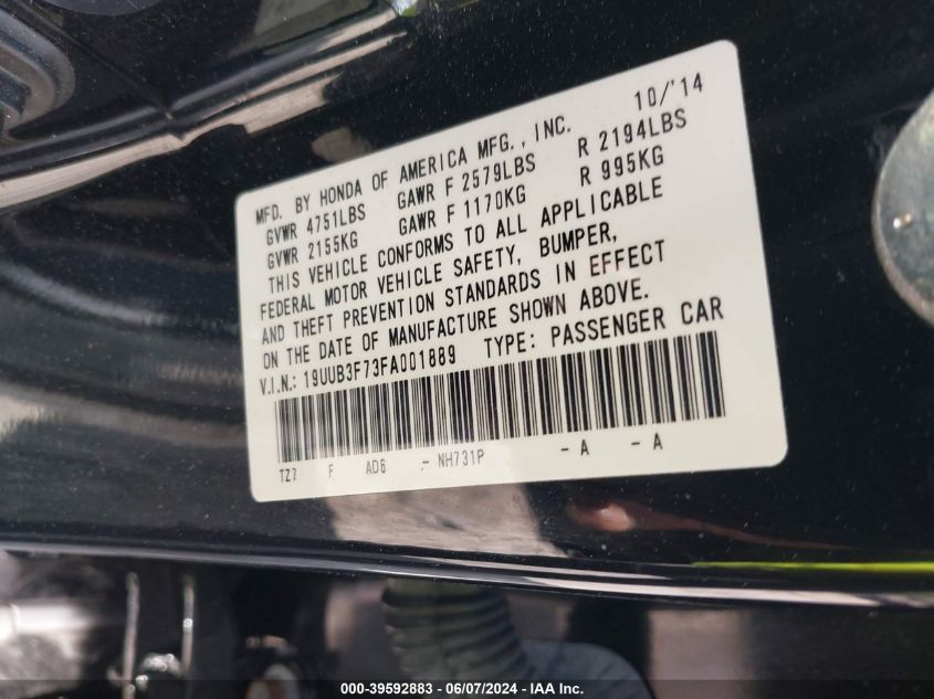 19UUB3F73FA001889 2015 Acura Tlx V6 Advance