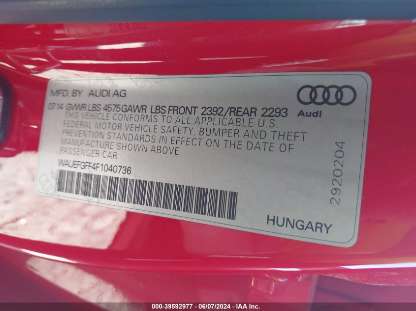 2015 Audi A3 2.0T Premium VIN: WAUEFGFF4F1040736 Lot: 39592977