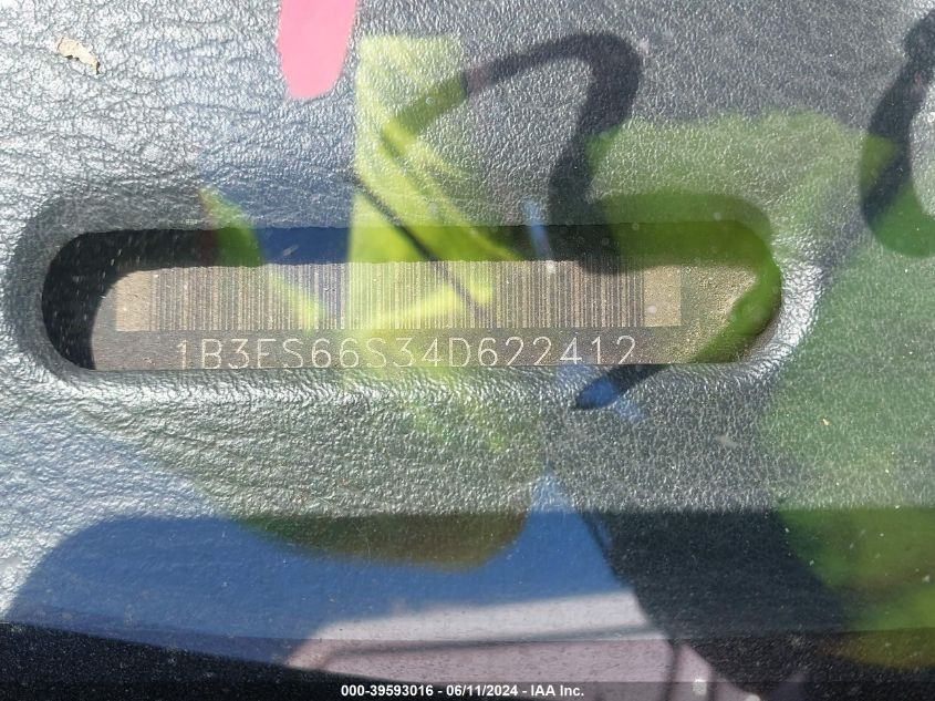 2004 Dodge Srt4 VIN: 1B3ES66S34D622412 Lot: 39593016