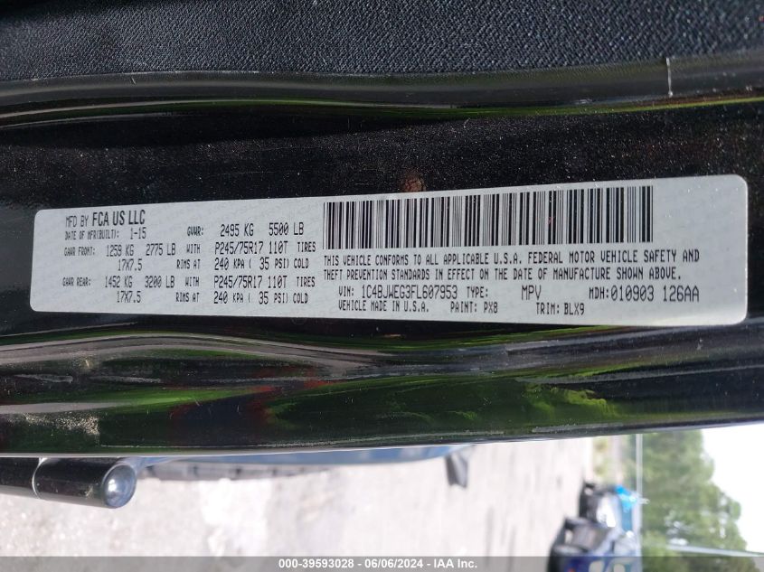 2015 Jeep Wrangler Unlimited Wrangler X VIN: 1C4BJWEG3FL607953 Lot: 39593028