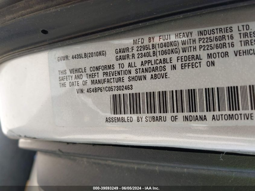 2005 Subaru Outback 2.5I VIN: 4S4BP61C057302463 Lot: 39593249