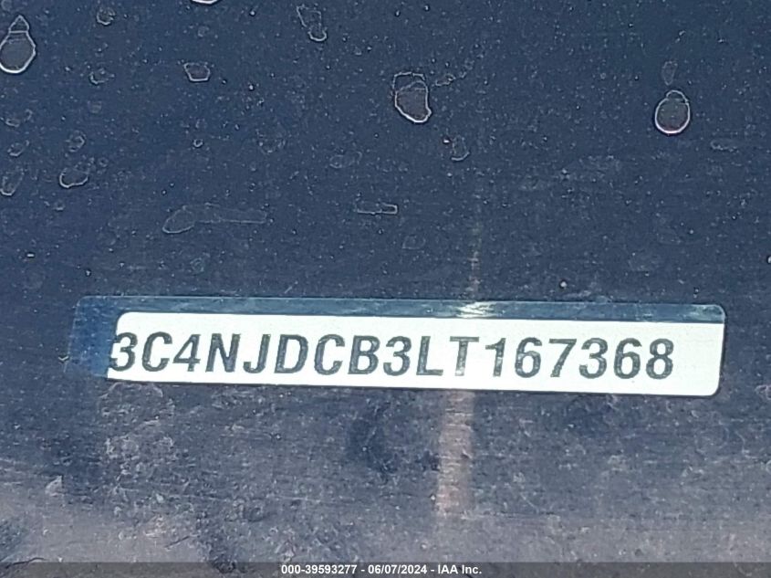 2020 Jeep Compass Limited 4X4 VIN: 3C4NJDCB3LT167368 Lot: 39593277