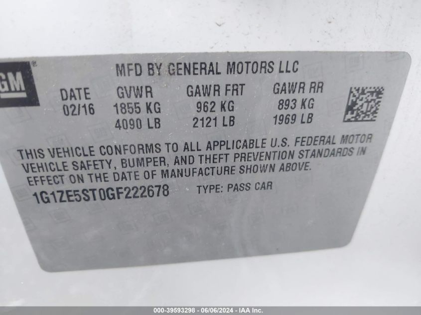 1G1ZE5ST0GF222678 | 2016 CHEVROLET MALIBU