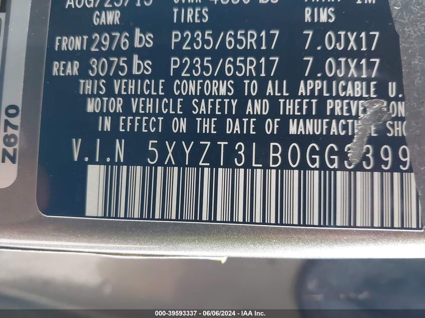 2016 Hyundai Santa Fe Sport 2.4L VIN: 5XYZT3LB0GG339908 Lot: 39593337