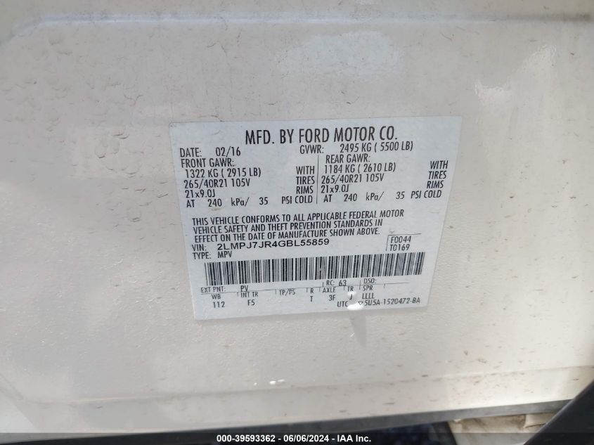 2016 LINCOLN MKX BLACK LABEL - 2LMPJ7JR4GBL55859