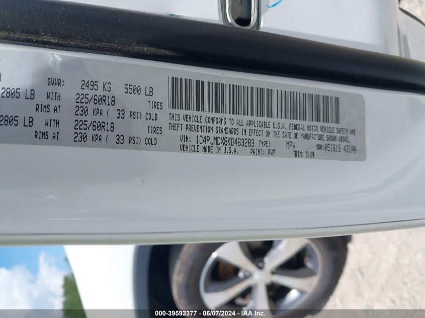 2019 Jeep Cherokee Limited 4X4 VIN: 1C4PJMDX8KD463283 Lot: 39593377