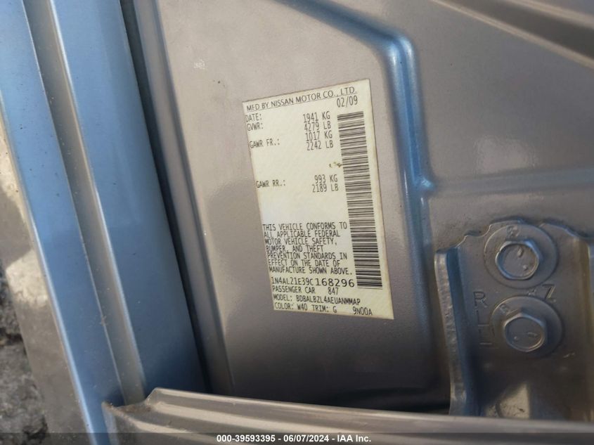 2009 Nissan Altima 2.5/2.5S VIN: 1N4AL21E39C168296 Lot: 39593395