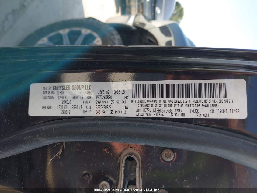 2011 Ram Ram 1500 Laramie VIN: 1D7RV1CT3BS571435 Lot: 39593429