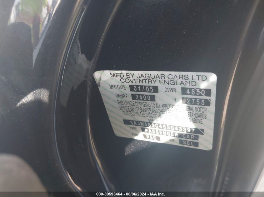 2005 Jaguar Xj Vanden Plas VIN: SAJWA82C45SG43397 Lot: 39593464