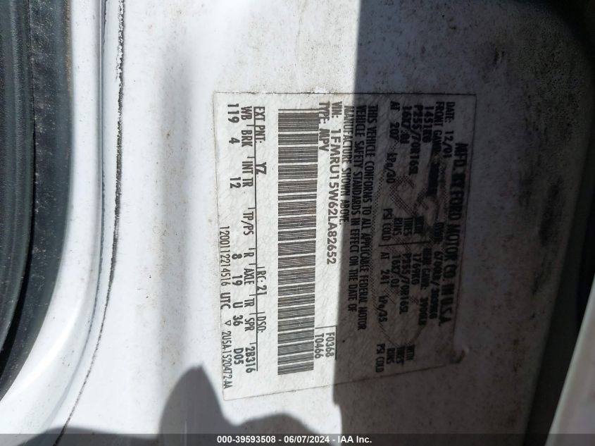 2002 Ford Expedition Xlt VIN: 1FMRU15W62LA82652 Lot: 39593508