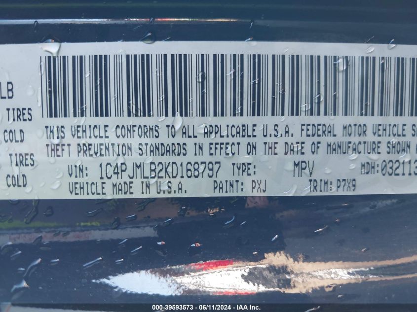 2019 Jeep Cherokee Latitude Plus 4X4 VIN: 1C4PJMLB2KD168797 Lot: 39593573