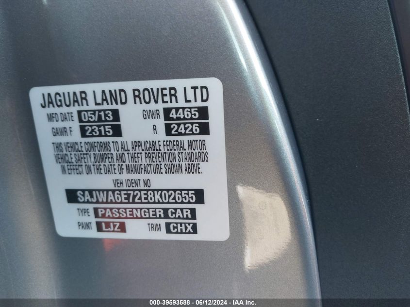 2014 Jaguar F-Type VIN: SAJWA6E72E8K02655 Lot: 39593588