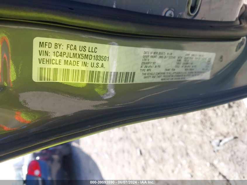 2021 Jeep Cherokee Latitude Lux Fwd VIN: 1C4PJLMX5MD103501 Lot: 39593590