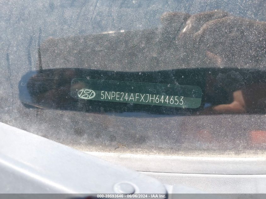 2018 Hyundai Sonata Se VIN: 5NPE24AFXJH644653 Lot: 39593646