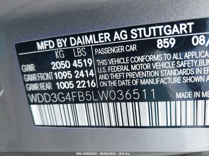 WDD3G4FB5LW036511 2020 Mercedes-Benz A 220 4Matic