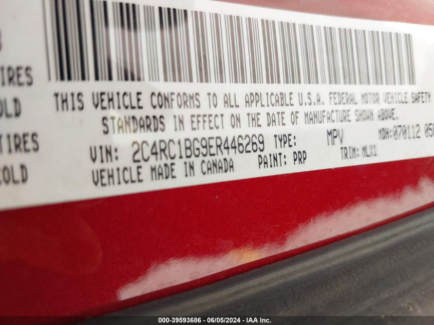 2014 Chrysler Town & Country Touring VIN: 2C4RC1BG9ER446269 Lot: 39593686