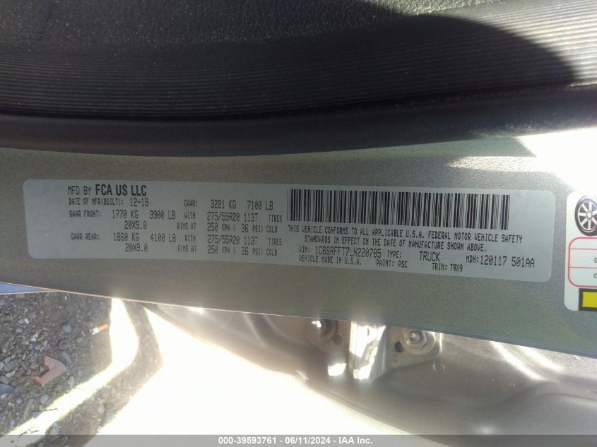 2020 RAM 1500 BIG HORN  4X4 5'7 BOX - 1C6SRFFT7LN220785