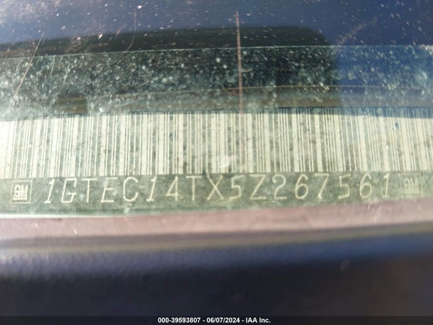 2005 GMC Sierra 1500 Work Truck VIN: 1GTEC14TX5Z267561 Lot: 39593807