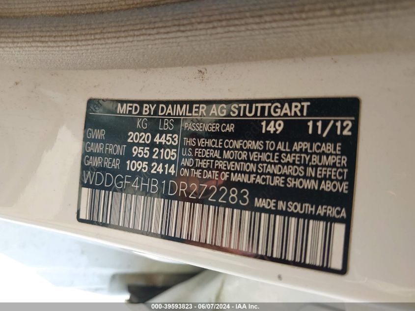 2013 Mercedes-Benz C 250 Luxury/Sport VIN: WDDGF4HB1DR272283 Lot: 39593823