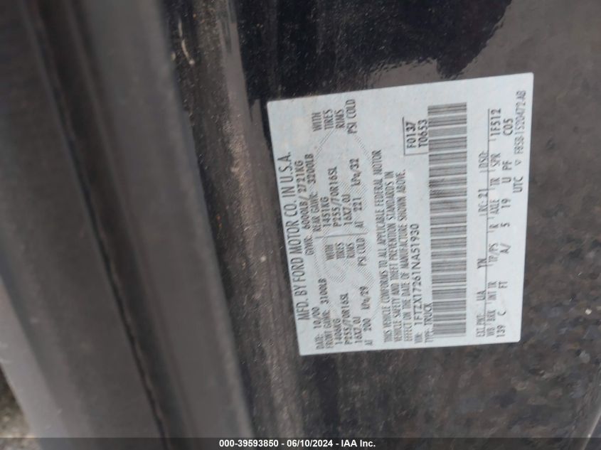 2001 Ford F-150 Xl/Xlt VIN: 1FTZX17261NA51930 Lot: 39593850