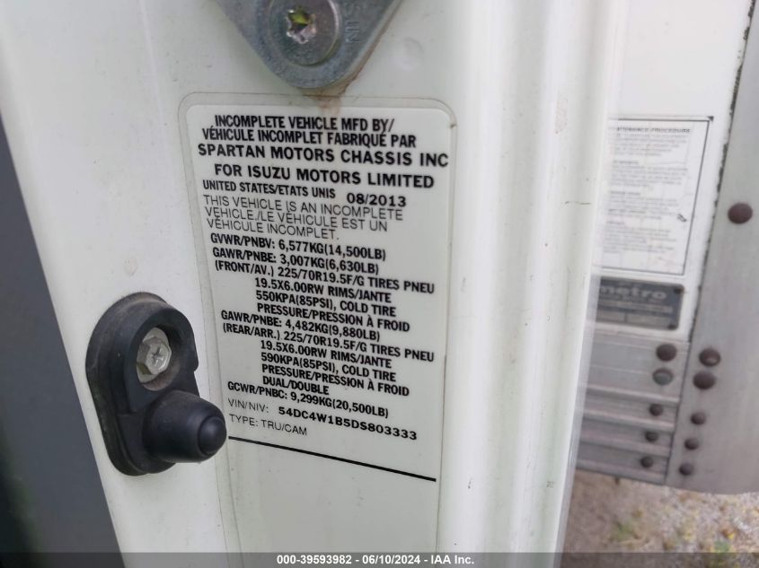 2013 Isuzu Npr Hd Gas Reg VIN: 54DC4W1B5DS803333 Lot: 39593982