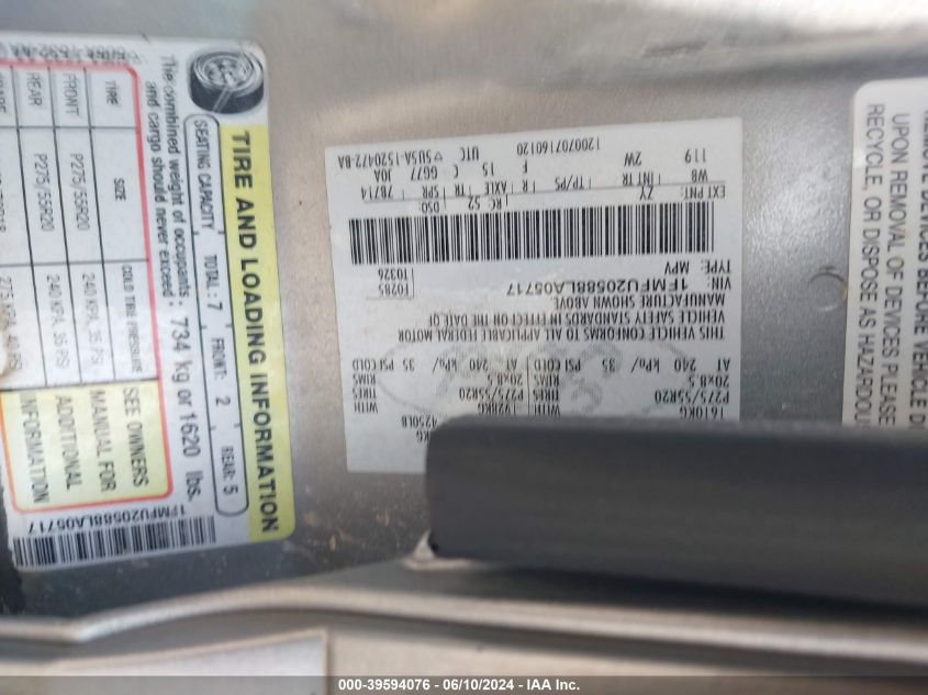 2008 Ford Expedition Limited VIN: 1FMFU20588LA05717 Lot: 39594076