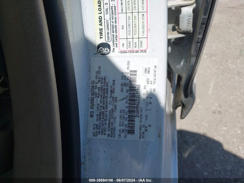 2012 Ford Fusion Se VIN: 3FAHP0HA2CR125460 Lot: 39594106