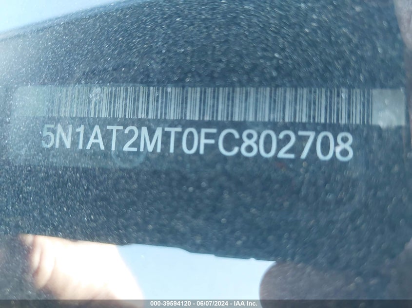 2015 Nissan Rogue S/Sl/Sv VIN: 5N1AT2MT0FC802708 Lot: 39594120