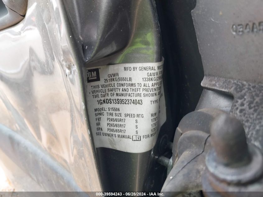 2005 Chevrolet Trailblazer Ls/Lt VIN: 1GNDS13S952374043 Lot: 39594243