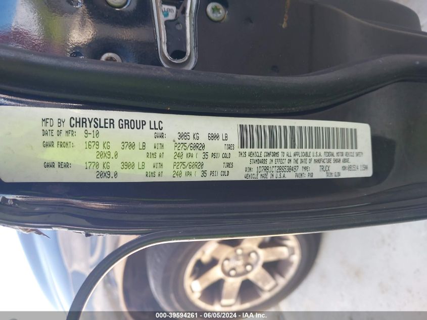 2011 Ram Ram 1500 Laramie VIN: 1D7RB1CT2BS538497 Lot: 39594261