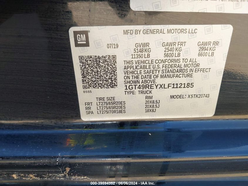 2020 GMC Sierra 2500Hd 4Wd Standard Bed Denali VIN: 1GT49REYXLF112185 Lot: 39594352