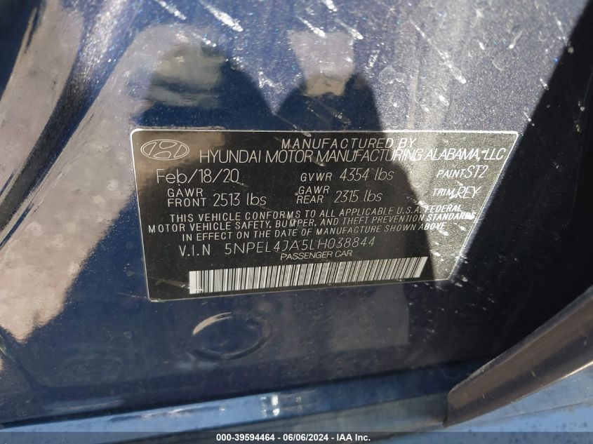 5NPEL4JA5LH038844 2020 Hyundai Sonata Sel