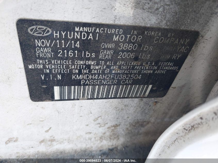 KMHDH4AH2FU382504 2015 Hyundai Elantra Sport