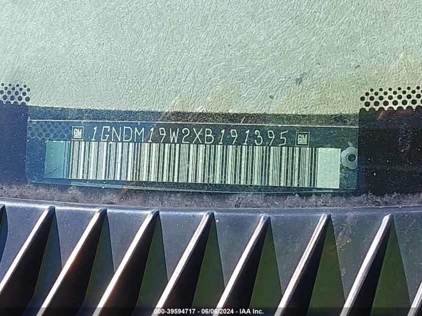 1999 Chevrolet Astro VIN: 1GNDM19W2XB191395 Lot: 39594717