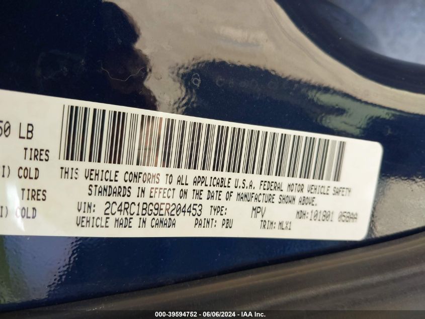 2014 Chrysler Town & Country Touring VIN: 2C4RC1BG9ER204453 Lot: 39594752