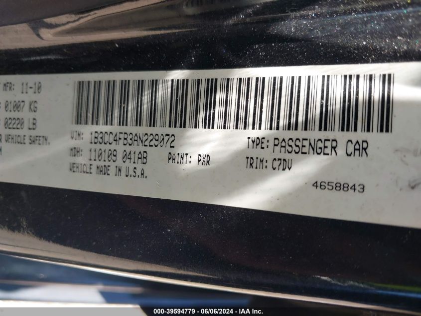 2010 Dodge Avenger Sxt VIN: 1B3CC4FB3AN229072 Lot: 39594779