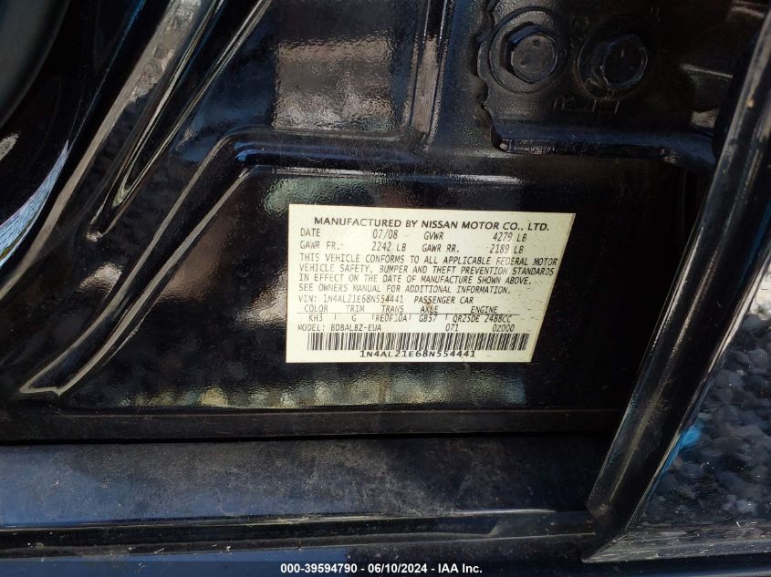 2008 Nissan Altima 2.5 S VIN: 1N4AL21E68N554441 Lot: 39594790