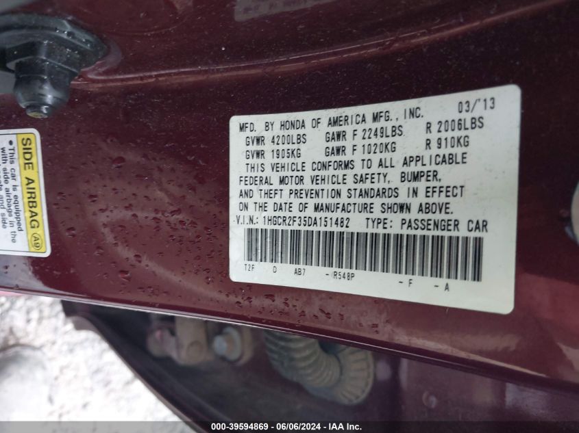 1HGCR2F35DA151482 2013 Honda Accord Lx