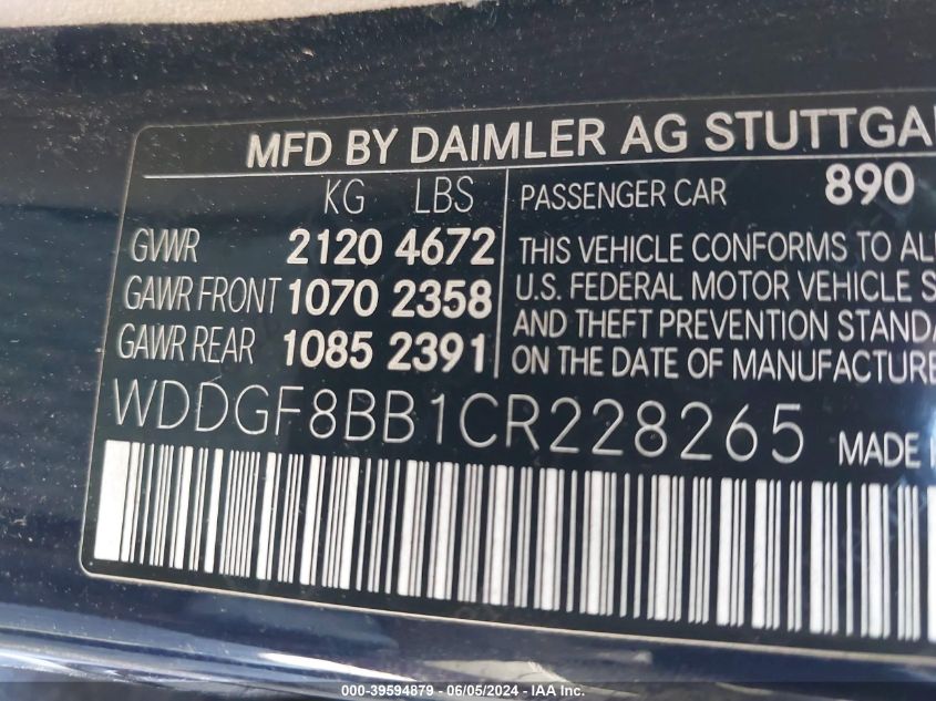 2012 Mercedes-Benz C 300 Luxury 4Matic/Sport 4Matic VIN: WDDGF8BB1CR228265 Lot: 39594879