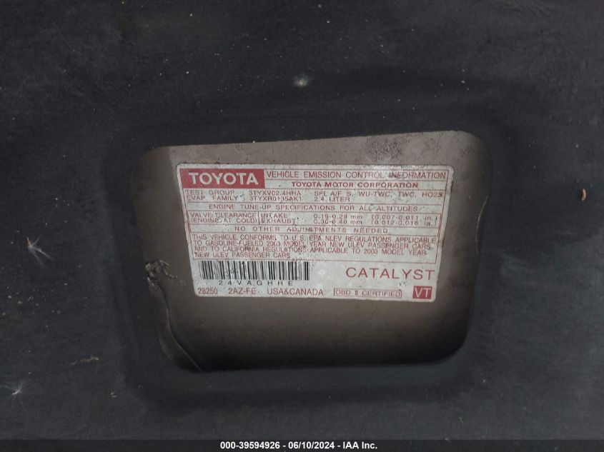 4T1BE32K93U145301 2003 Toyota Camry Xle